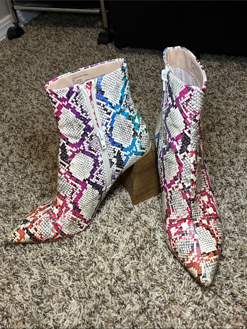Steve Madden Multicolor Snake-Print Pointed Toe Ankle Boots